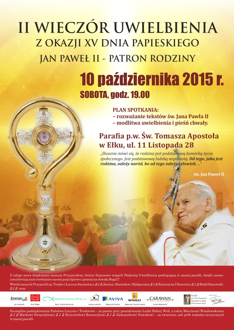 p01 Plakat A3 II Wieczór Uwielbienia JP2 Patron Rodziny